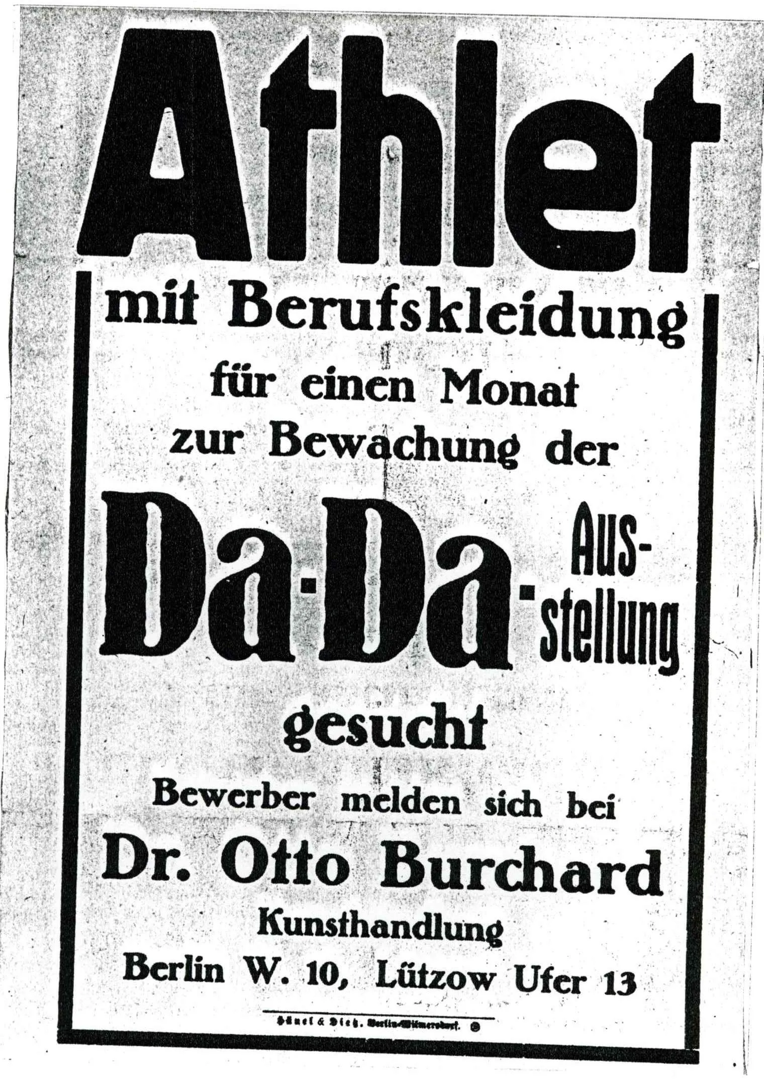 Athlet gesucht! Poster of the Dada fair, Berlin 1920